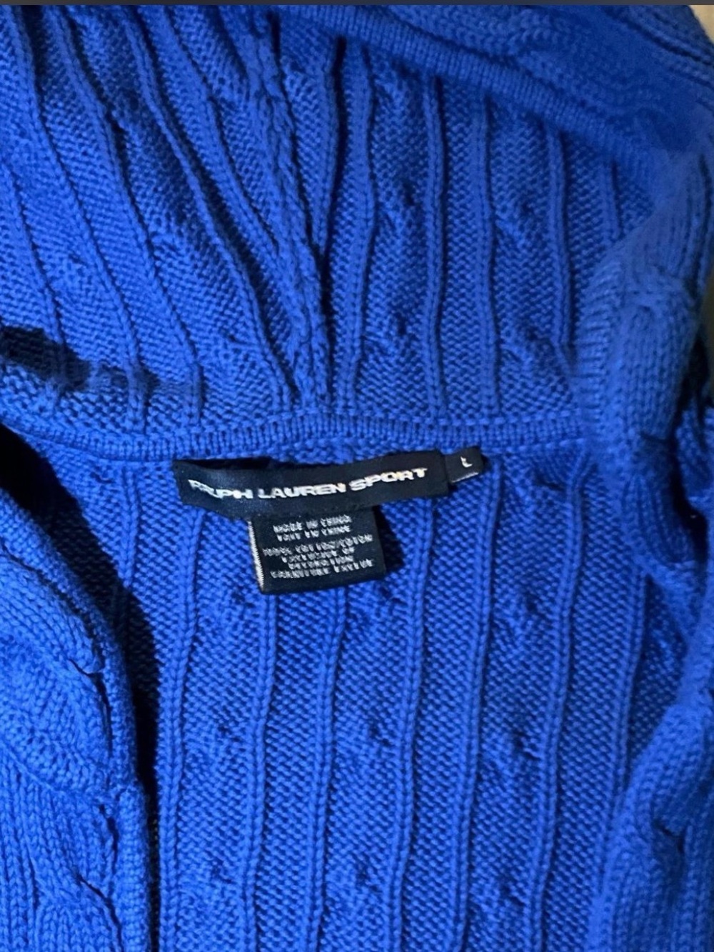 Polo Ralph Lauren Sport Blue Cable Knit Full Zip Hoodie Sweater L - Picture 3 of 7